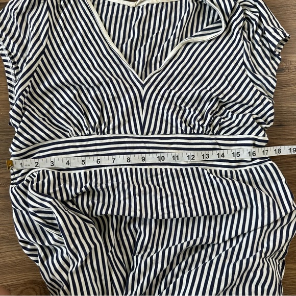 Boden Elara Tiered Jersey Striped‎ Midi Dress Navy Blue Size 14 V-Neck Stretch - Picture 13 of 14